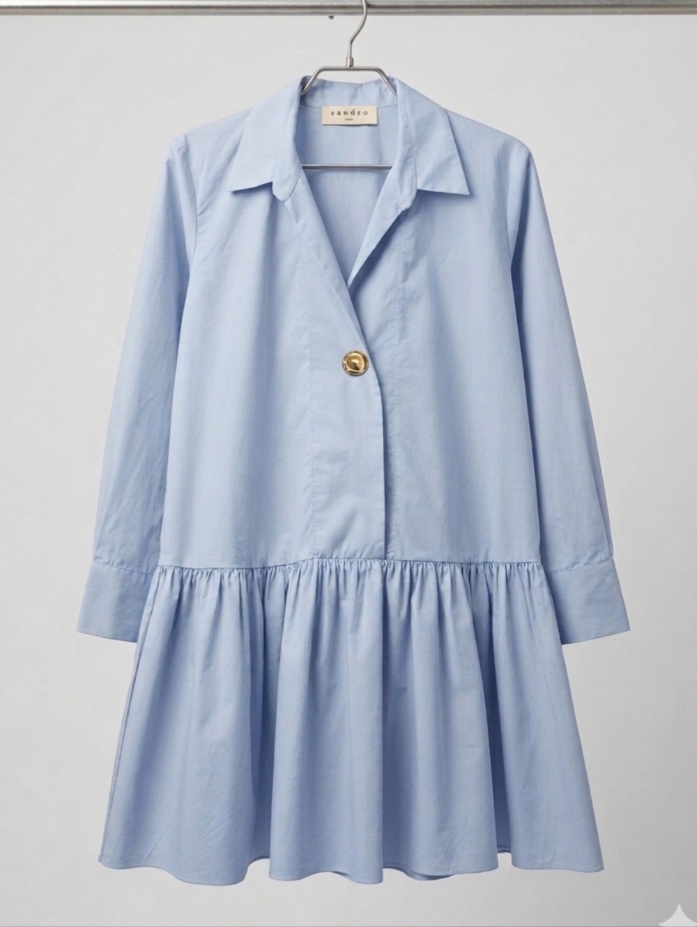 NWOT Sandro Paris Blue Cotton Poplin Mini Dress Size 34 XS Oversized Drop Waist